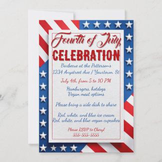 Invitation Étoiles et bandes rouges blanches et bleues 4 juil