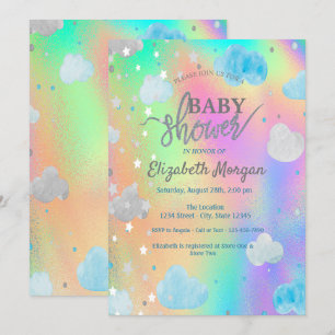 Invitation Étoiles et nuages mignons Holographique arc-en-cie