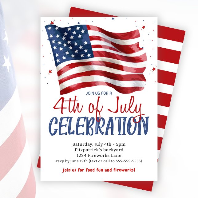 Invitation Étoiles Et Rayures 4 juillet Fête (Stars And Stripes 4th Of July Celebration Party Invitation)