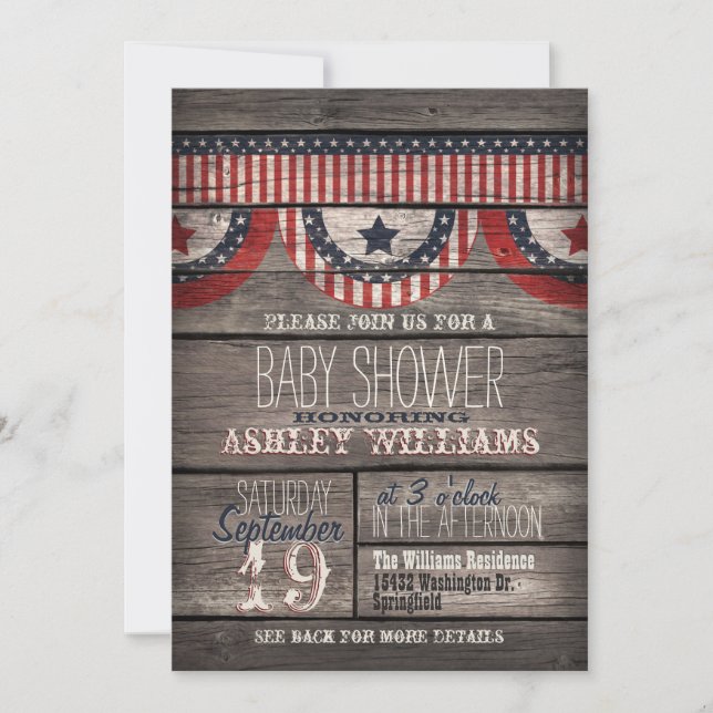 Invitation Étoiles et rayures patriotiques, Baby shower en bo (Devant)