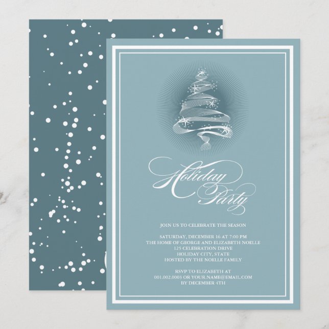 Invitation Étoiles Étincelles Bleues Noël Arbre de Noël Fête (Devant / Derrière)