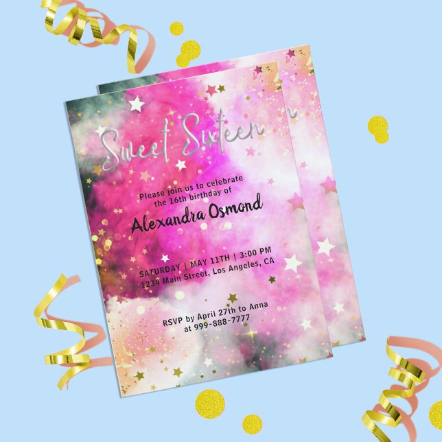 Invitation Étoiles Étincelles Et Roses Nuages Blancs Sweet si (Créateur téléchargé)