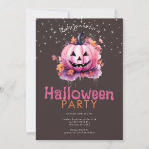 Invitation Étoiles Feuilles roses Jack-O' Fête d'Halloween