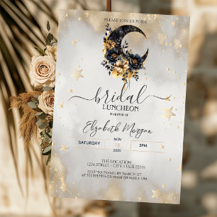 Invitation Étoiles Florales de Lune de Mariage Céleste Doré