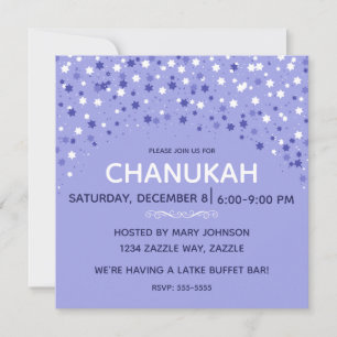 Invitation Étoiles Hanoukka bleues et blanches