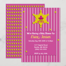Invitation Etoiles Jaunes et Pacifier Baby Girl Douche
