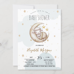 Invitation Etoiles Lune Nuages Petit Baby shower mouton