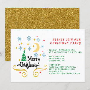 Invitation Étoiles, Lune, Snowflakes et Joyeux Noël, ZPR