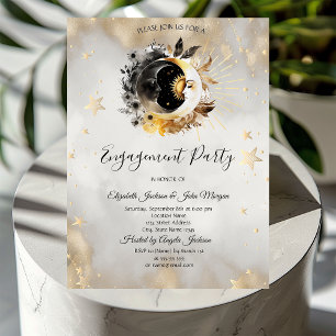 Invitation Étoiles Lunes Fleurs Or Céleste