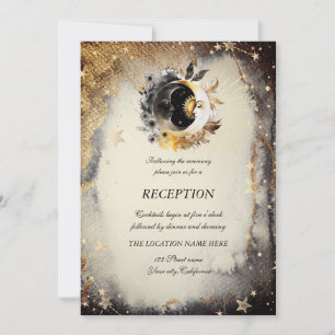 Invitation Étoiles Lunes Or Céleste Foncé