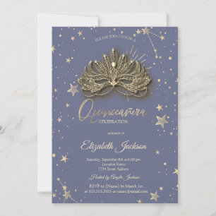 Invitation Étoiles Masque Pastel Lavander Quinceanera