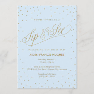Invitation Étoiles mousseuses Bleu Garçon bébé Sip et voir