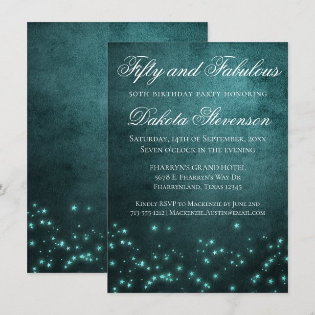 Invitation Étoiles Mystic Twilight | Turquoise profond Fabule (Devant / Derrière)