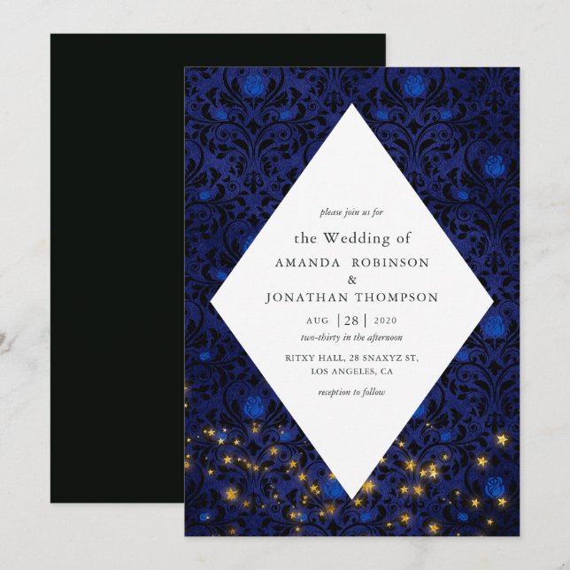 Invitation Étoiles mystiques Floral Mariage damassé (Devant / Derrière)