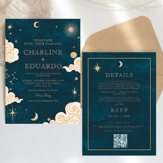 Invitation Étoiles mystiques Lune Céleste Qr Code Mariage (Créateur téléchargé)