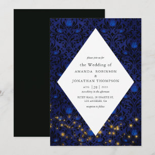 Invitation Étoiles Mystiques Mariage Floral Damassé