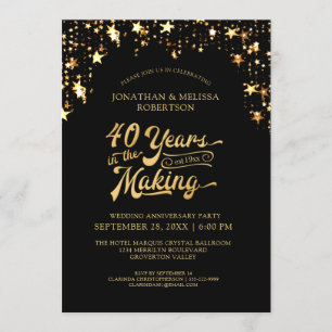 Invitation Étoiles noires et or pour le 40e anniversaire 40 A