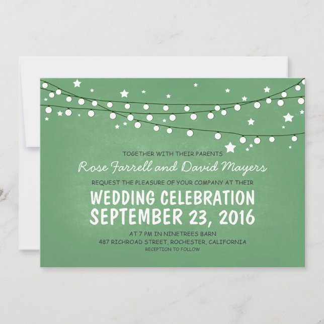 Invitation Étoiles Nuit Vert Mariage rustique Invite (Devant)