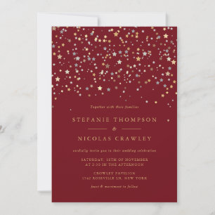 Invitation Etoiles or et argent Confetti Mariage moderne