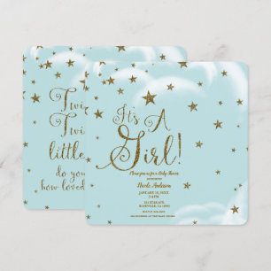 Invitation Étoiles Pailletées Bleu & Or C'est Une Fille Baby 