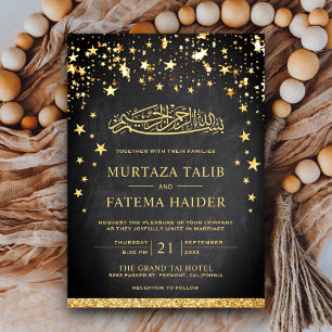 Invitation Étoiles Pailletées Faux Or Tableau Noir Mariage Mu