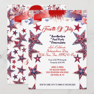 Invitation Étoiles patriotiques 4e juillet Firecrackers BBQ P