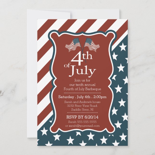 Invitation Étoiles patriotiques & Frappe 4 juillet (Devant)