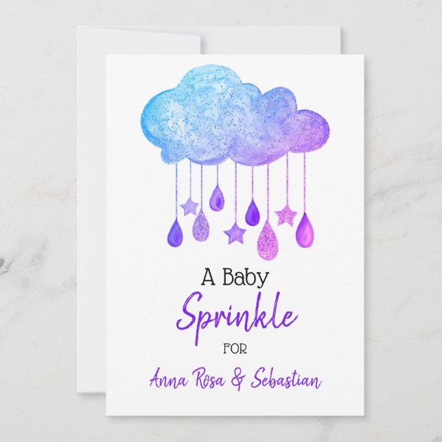 Invitation *~* Étoiles Pluie nuageuse gouttes Sprinkel Douche (Devant)