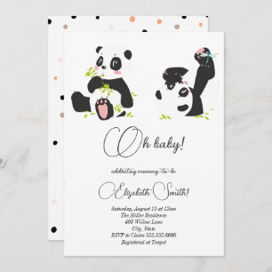 Invitation Étoiles, points, mignons pandas, baby shower