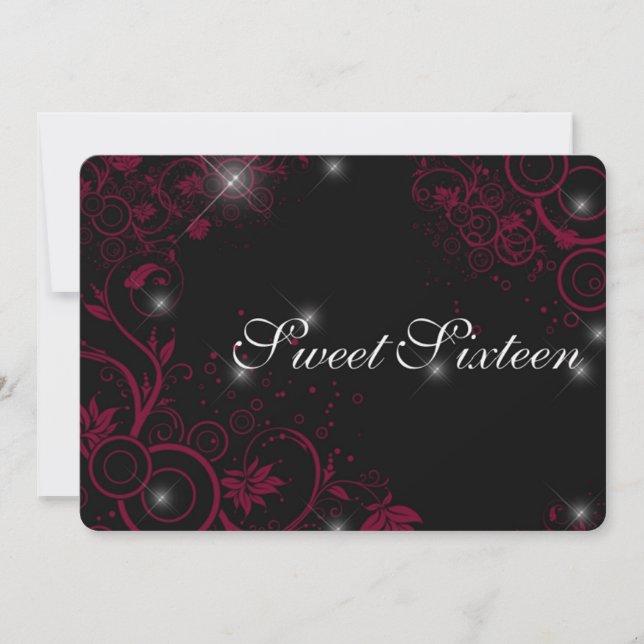 Invitation Étoiles profondes rose et noire Étoiles Sweet sixt (Devant)