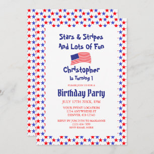 Invitation Étoiles & rayures 1er anniversaire
