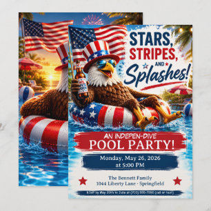 Invitation Étoiles, Rayures et Éclaboussures Fête au Piscine