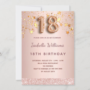 Invitation étoiles rose or rose 18e anniversaire