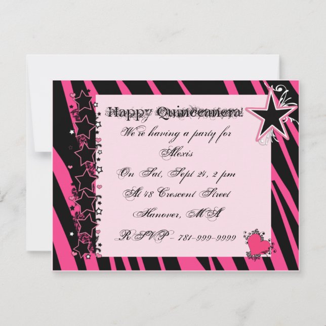 Invitation Étoiles roses Quinceanera de coeurs d'impression (Devant)