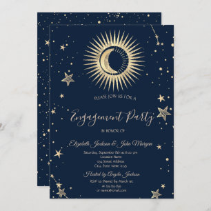 Invitation Étoiles Soleil Or Céleste Et Lune
