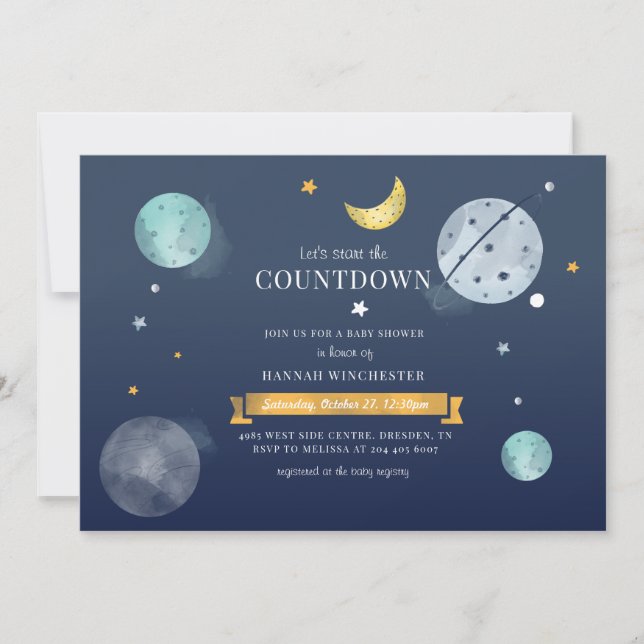 Invitation Étoiles spatiales et Baby shower de lune (Devant)