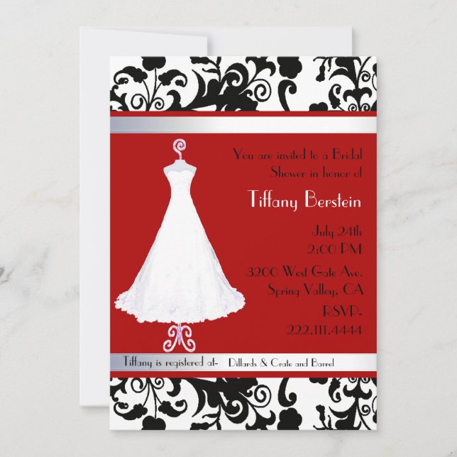 Invitation étonnante à la douche nuptiale Damask (Devant)