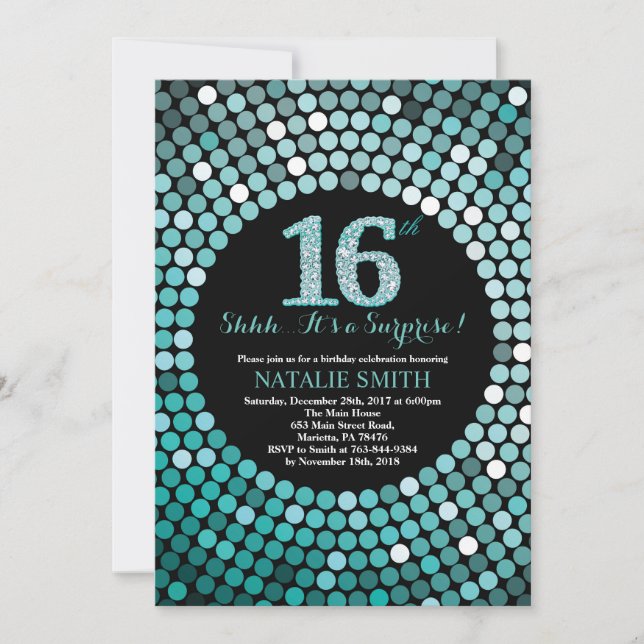 Invitation Étonnez le 16ème noir d'anniversaire et les (Devant)