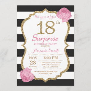 Invitation Étonnez le 18ème or de noir de rose d'invitation
