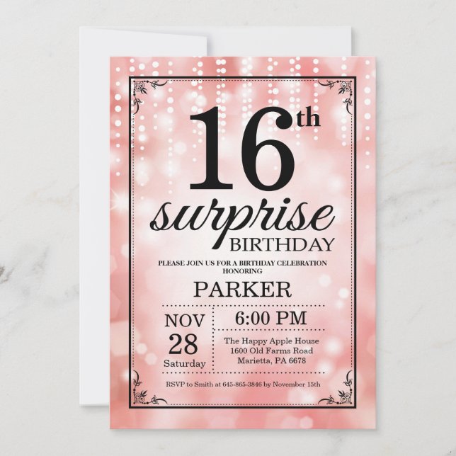 Invitation Étonnez les 16èmes parties scintillantes de rose (Devant)