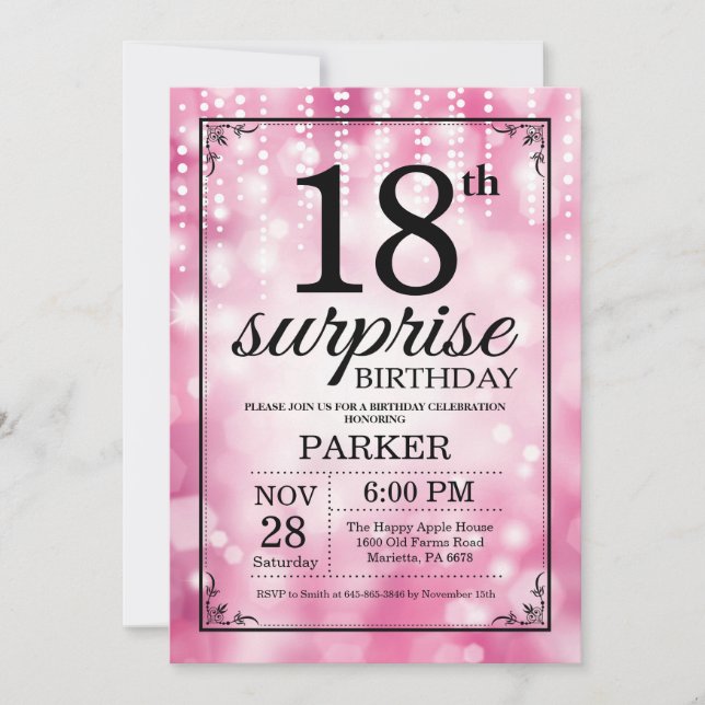 Invitation Étonnez les 18èmes parties scintillantes de rose (Devant)