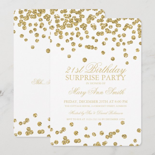 Invitation Étonnez les 21èmes confettis de parties (Devant / Derrière)