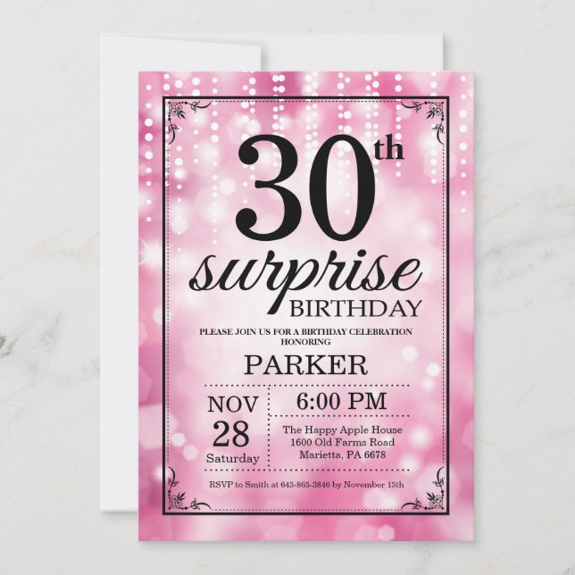 Invitation Étonnez les 30èmes parties scintillantes de rose (Devant)