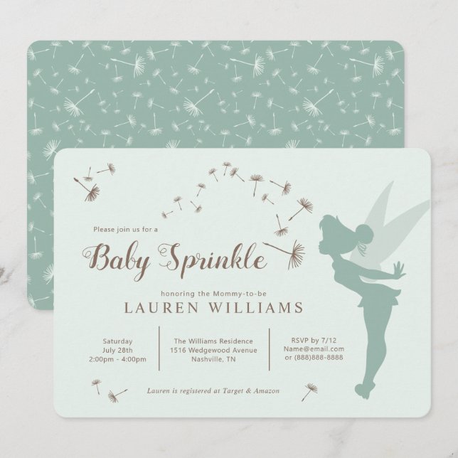 Invitation Étouffeuse verte Bell Girl Baby Sprinkl (Devant / Derrière)