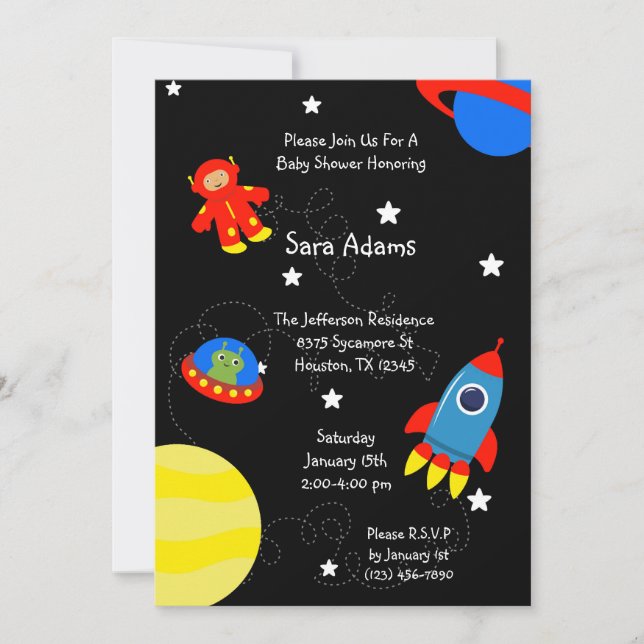 Invitation étrangère noire du baby shower 5x7 (Devant)