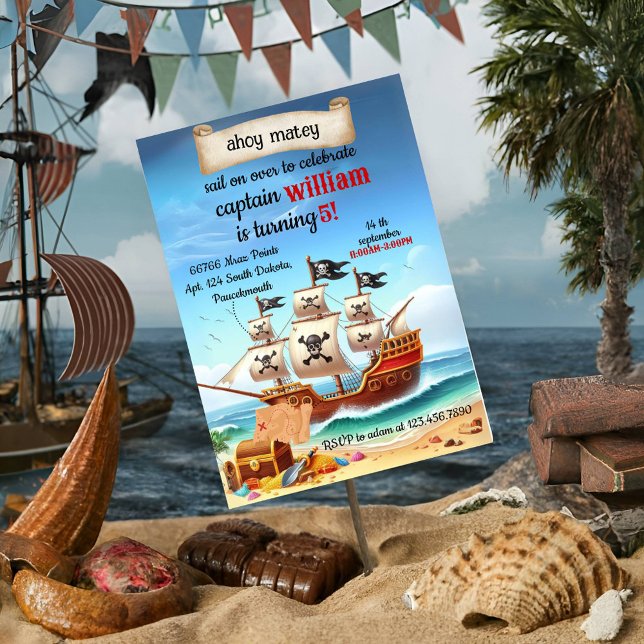 Invitation être cool mignon pool navire Pirate Anniversaire I (Créateur téléchargé)