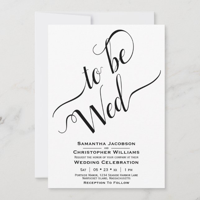 Invitation Être Mer Élégante Calligraphie Simple Mariage Blan (Devant)
