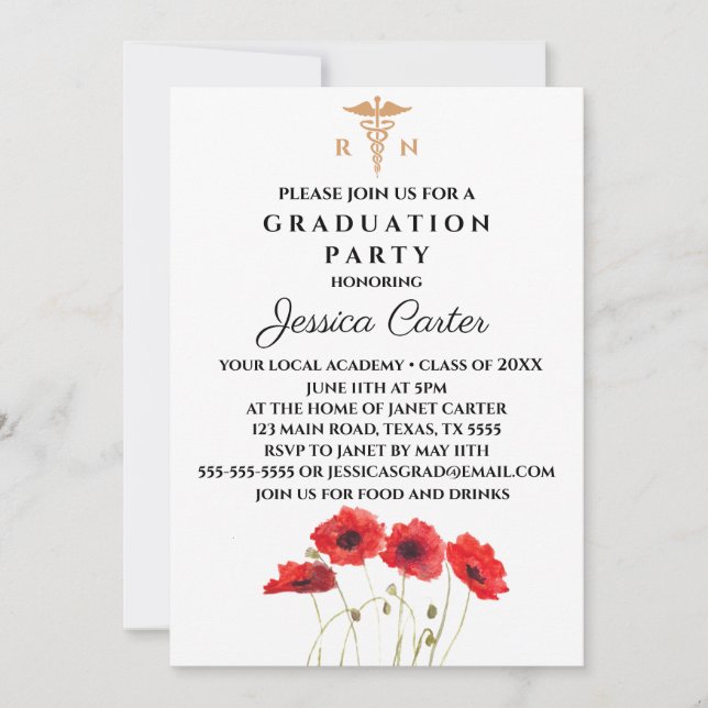 Invitation Étudiants floraux Typographie de l'infirmière (Devant)
