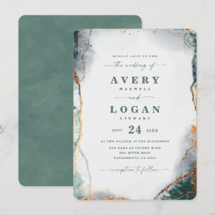 Invitation Eucalyptus Abstrait moderne Mariage vert et or