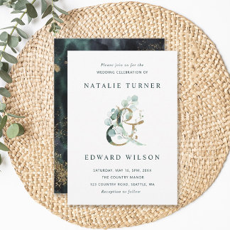 Invitation Eucalyptus Ampersand Gold Green Mariage